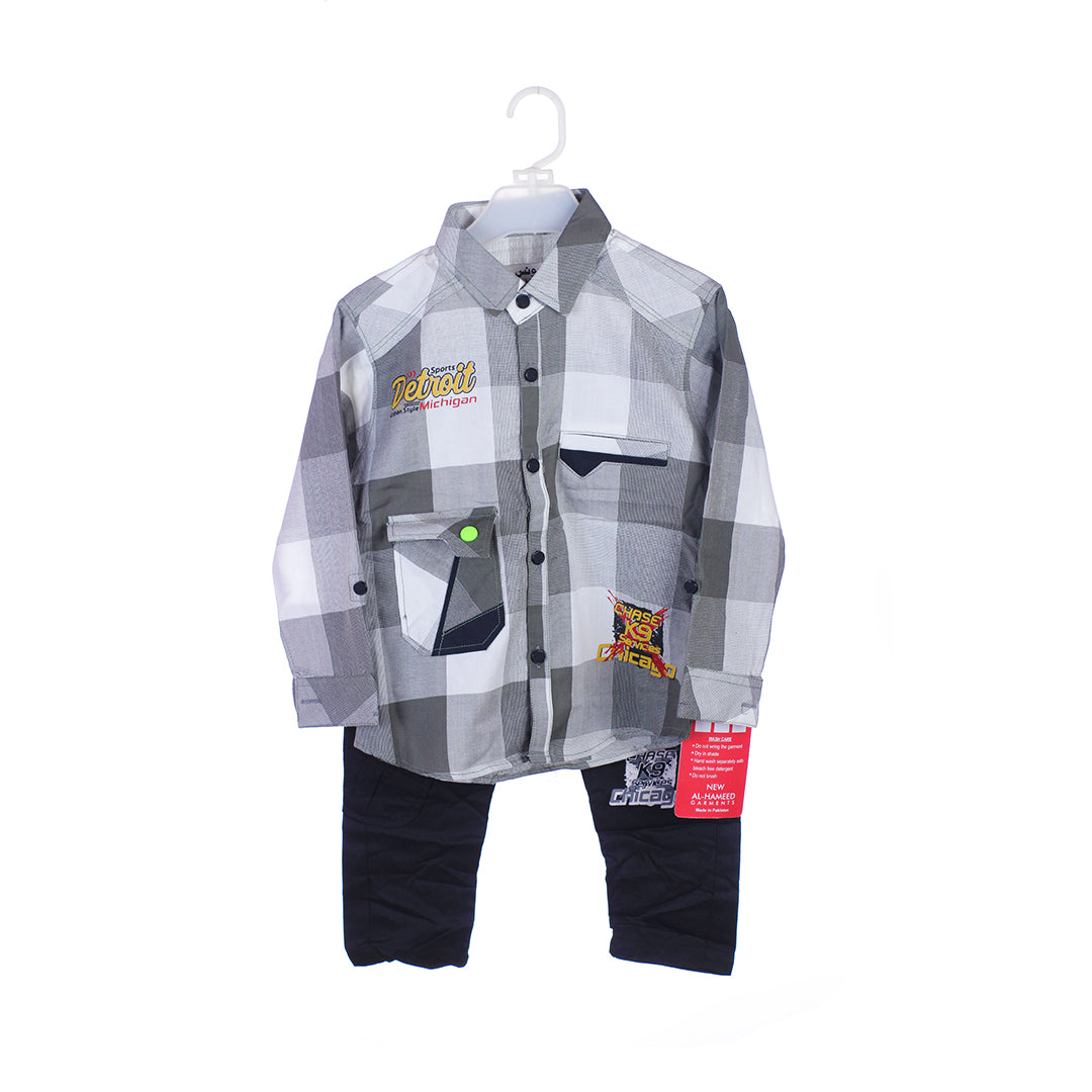 2-Piece Checked Polo Shirt & Cotton Pants Set for Boys