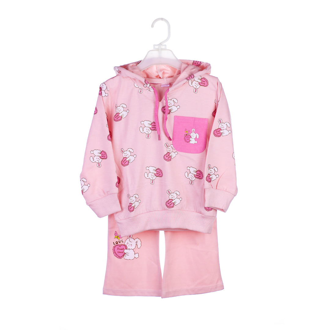 Girls' Bunny Print Terry Cloth Hoodie & Pants Set