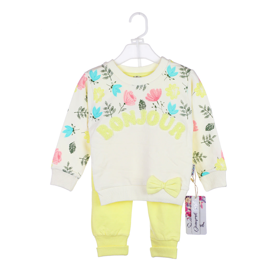 Girls' 'Bonjour' Floral Sweatshirt & Jogger Set