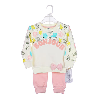 Girls' 'Bonjour' Floral Sweatshirt & Jogger Set