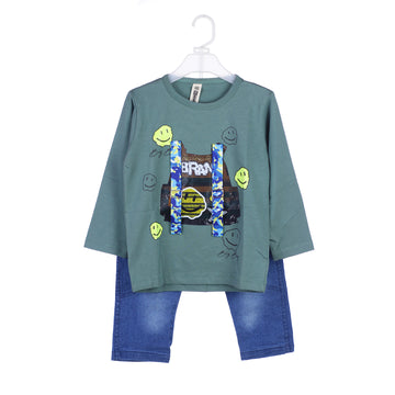Toddler Boys' Smiley Face Vest Graphic Tee and Jeans Set