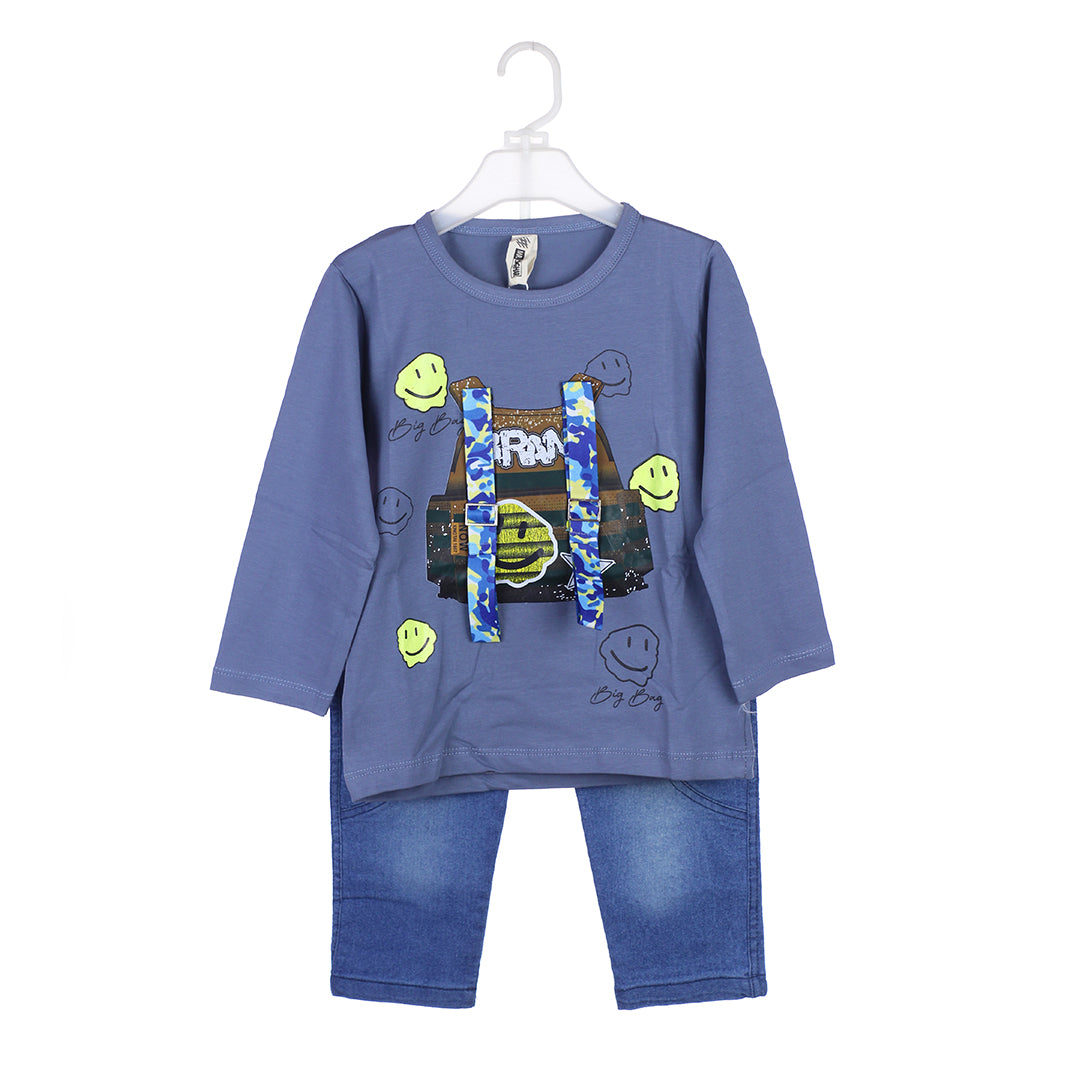 Toddler Boys' Smiley Face Vest Graphic Tee and Jeans Set