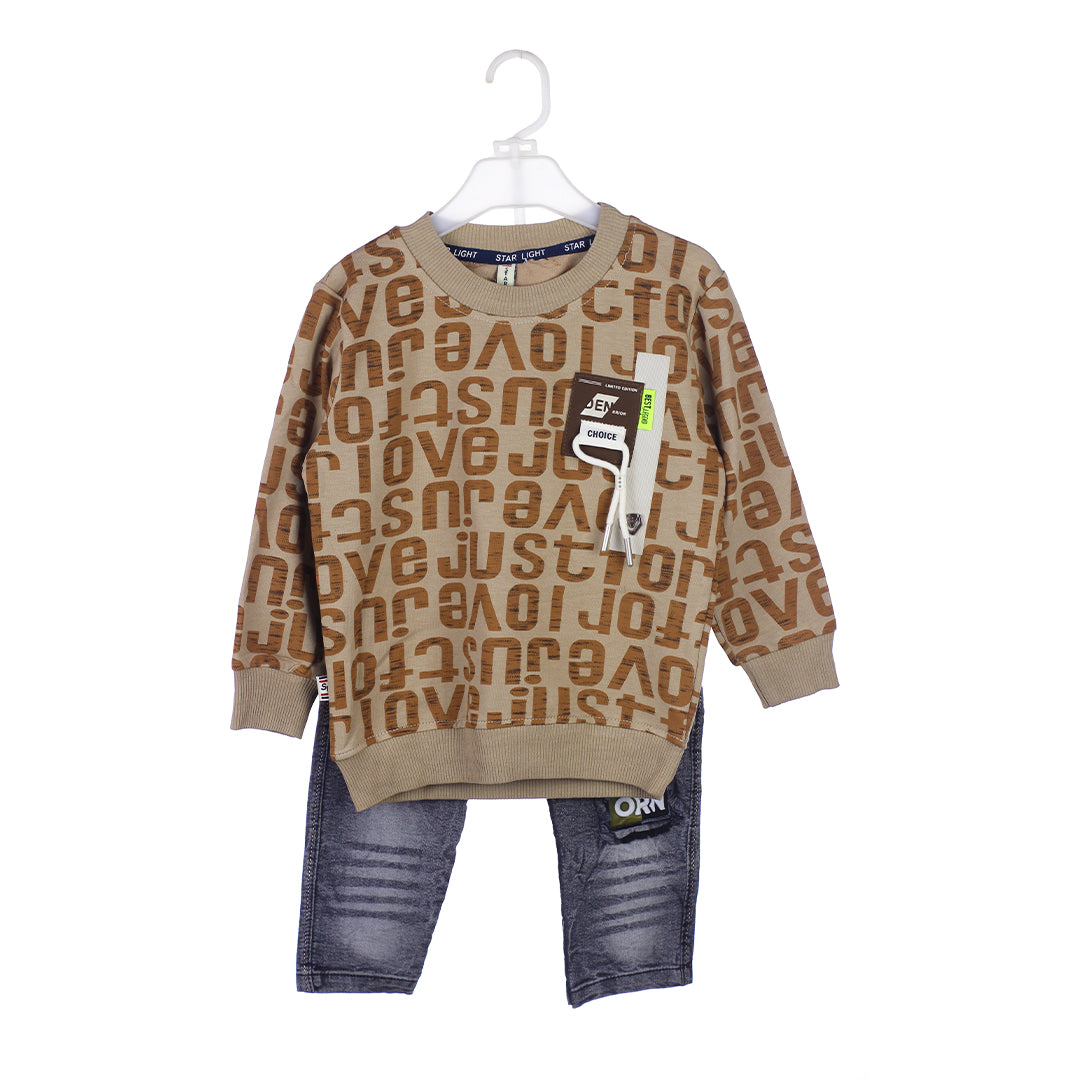 Print Sweatshirt and Washed Denim Suit