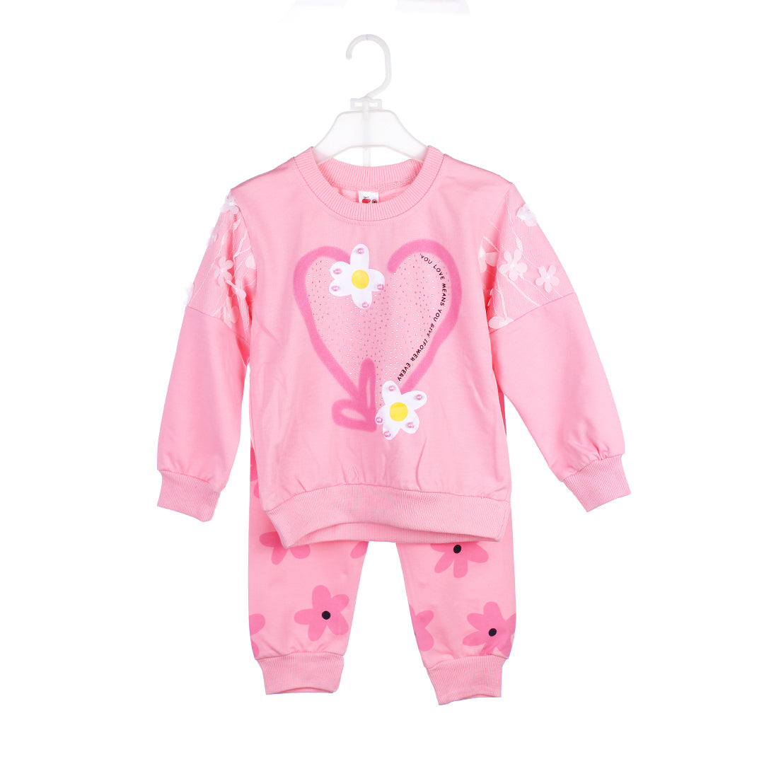 Baby Girl's Heart & Flower Sweatshirt and Trouser Set