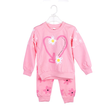 Baby Girl's Heart & Flower Sweatshirt and Trouser Set