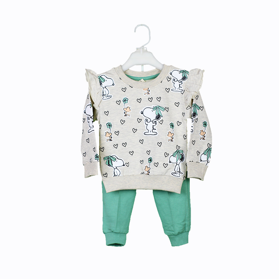 Baby Girl 2 Piece Suit – Cartoon Printed Shirt & Trouser Set