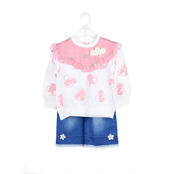 Baby Girl Print Top with Denim Baggy Pants