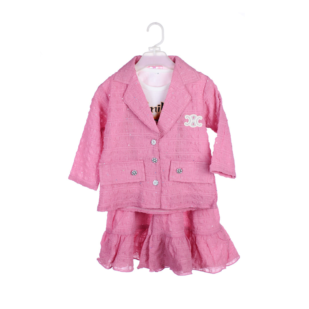 3-Piece Girls' Glitter Blazer, Top & Gharara Set