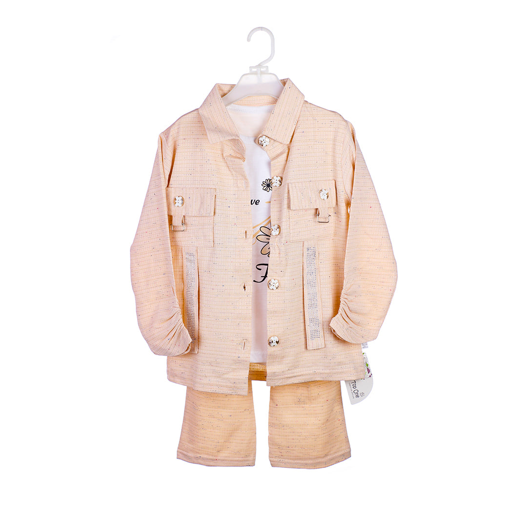 3-Piece Girls' Tweed-Style Jacket & Pants Set