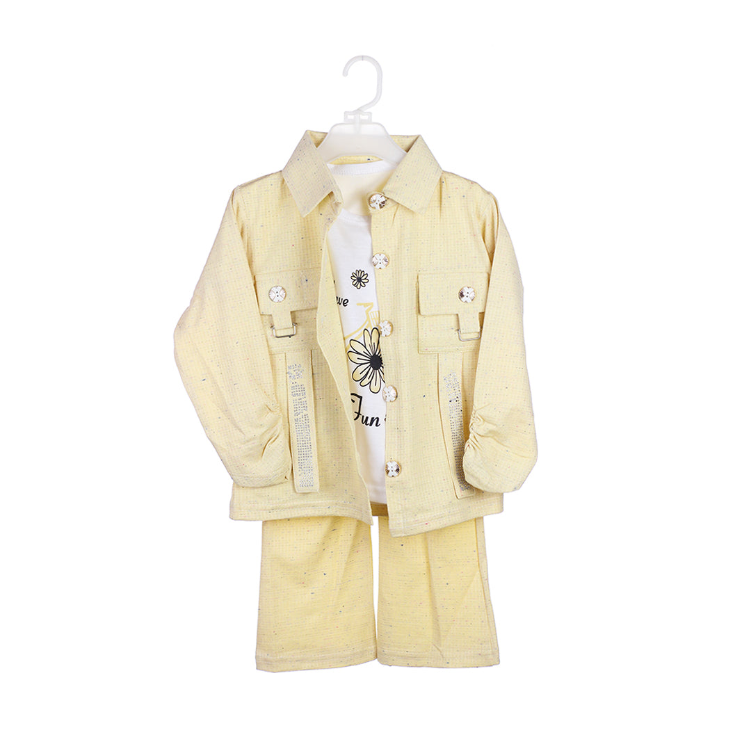 3-Piece Girls' Tweed-Style Jacket & Pants Set