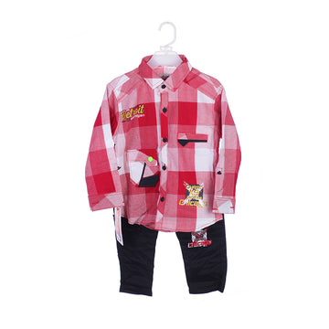 2-Piece Checked Polo Shirt & Cotton Pants Set for Boys