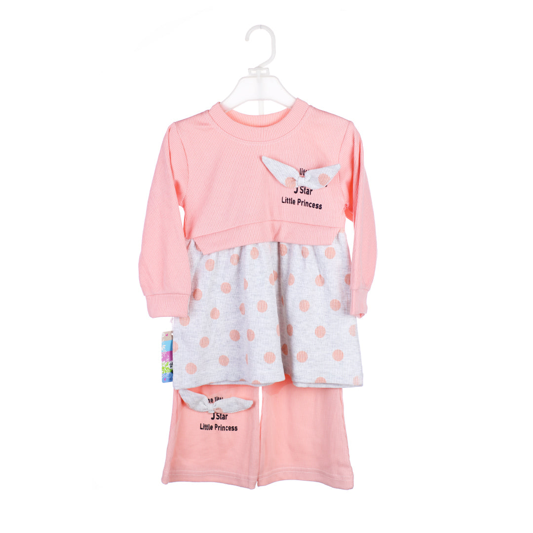 Baby Girl Frock & Trouser Set – Cute Bow & Polka Dot