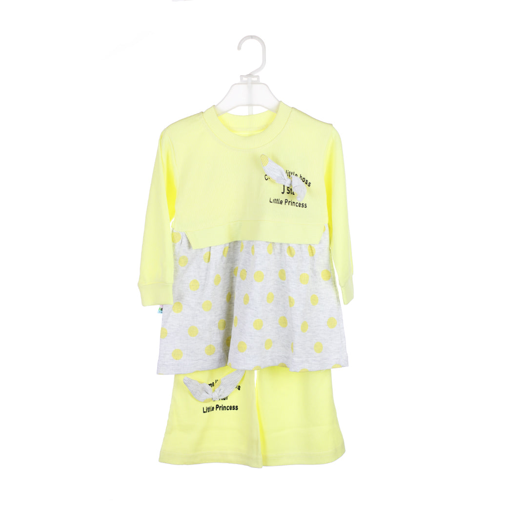 Baby Girl Frock & Trouser Set – Cute Bow & Polka Dot