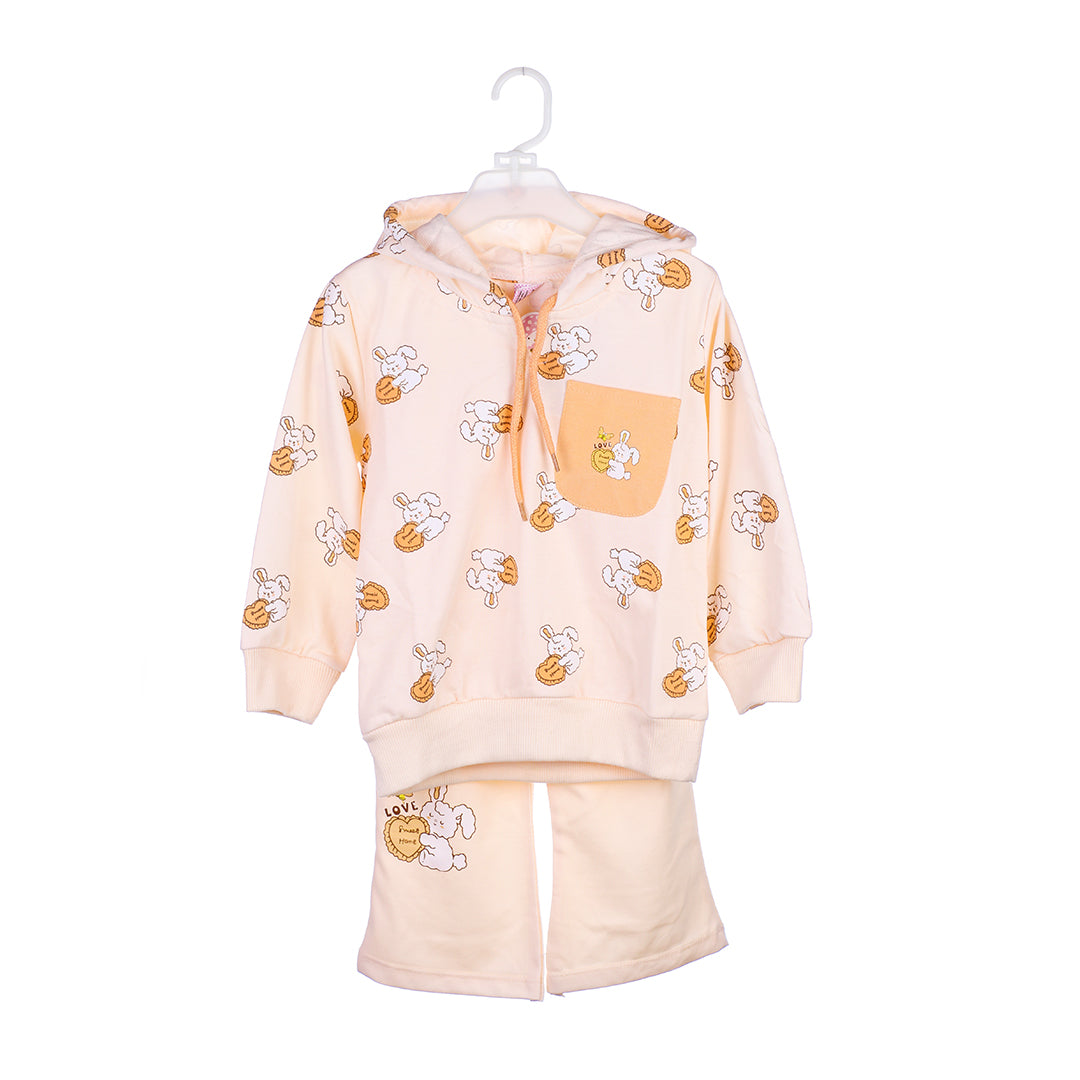 Girls' Bunny Print Terry Cloth Hoodie & Pants Set