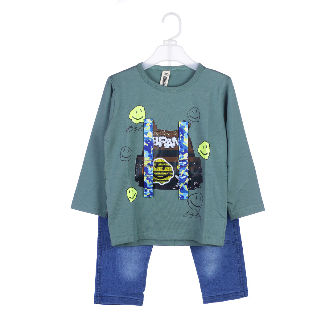 Toddler Boys' Smiley Face Vest Graphic Tee and Jeans Set
