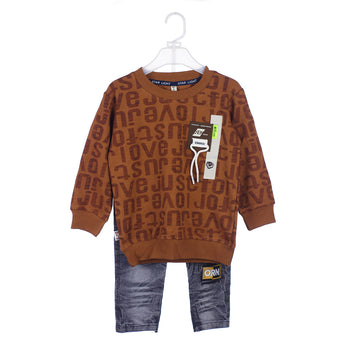 Print Sweatshirt and Washed Denim Suit