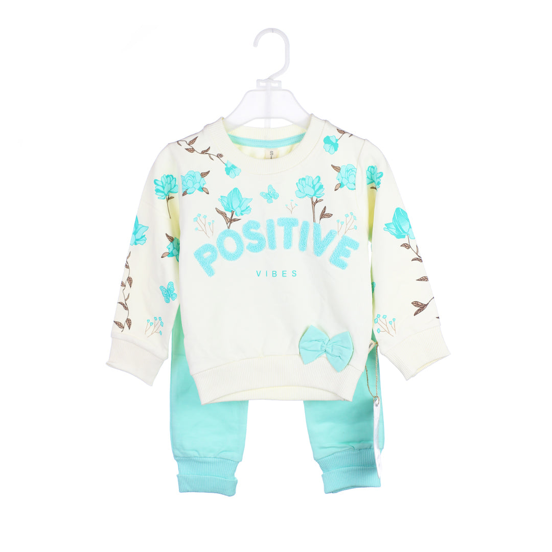 Baby Girl's Floral "Positive Vibes" Sweatshirt and Trouser Set