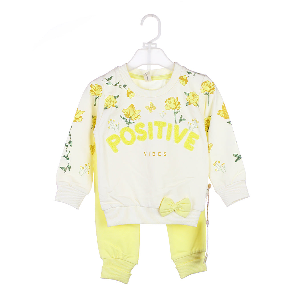 Baby Girl's Floral "Positive Vibes" Sweatshirt and Trouser Set
