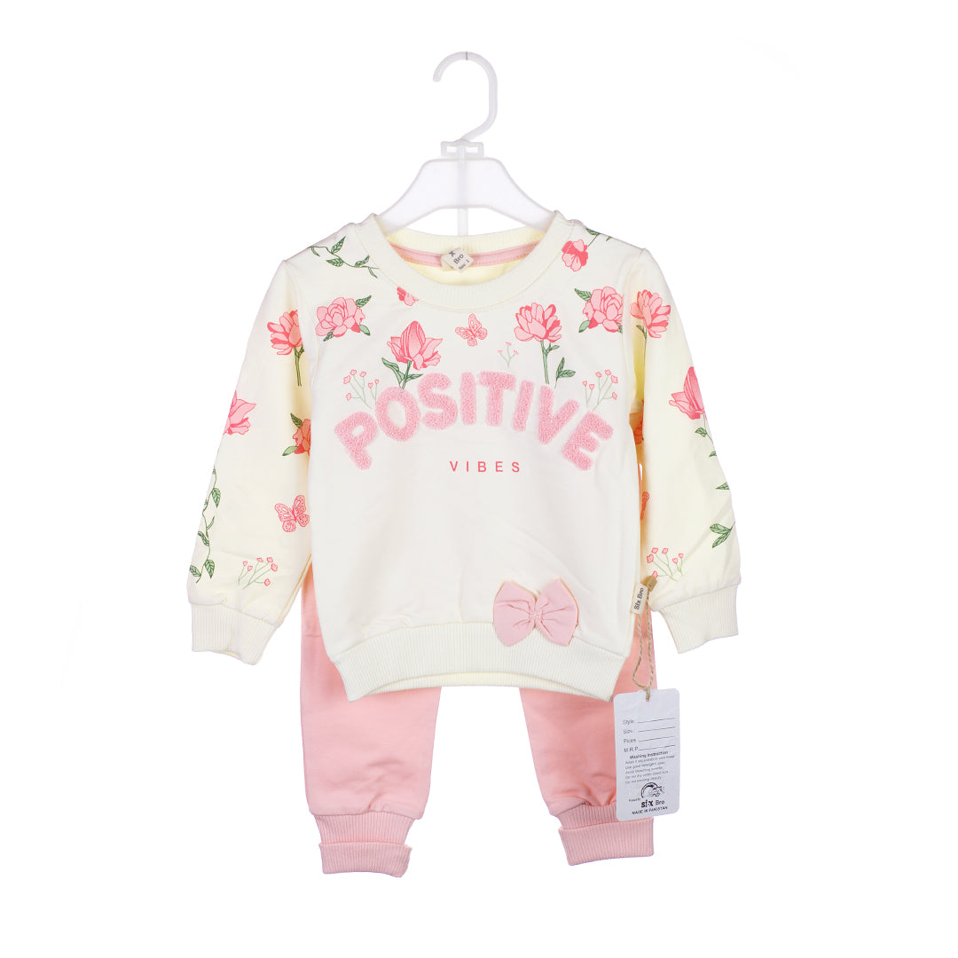 Baby Girl's Floral "Positive Vibes" Sweatshirt and Trouser Set