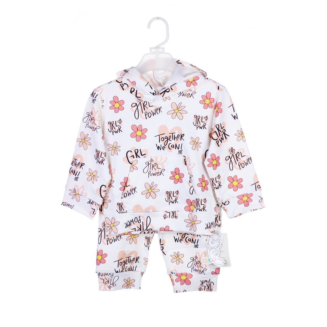 Baby Girl's "Girl Power" Floral Hooded Tracksuit