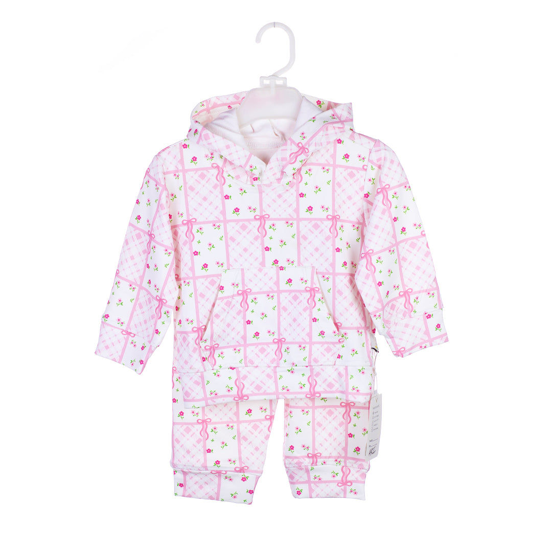 Infant Floral & Ribbon All-Over Print Hoodie Tracksuit