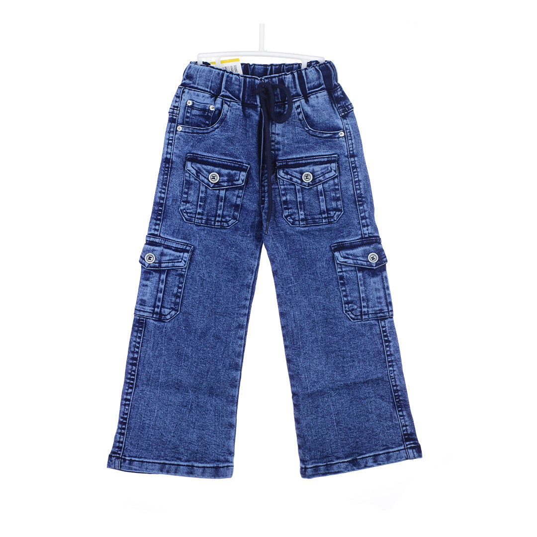 Girls' Wide-Leg Denim Cargo Trousers