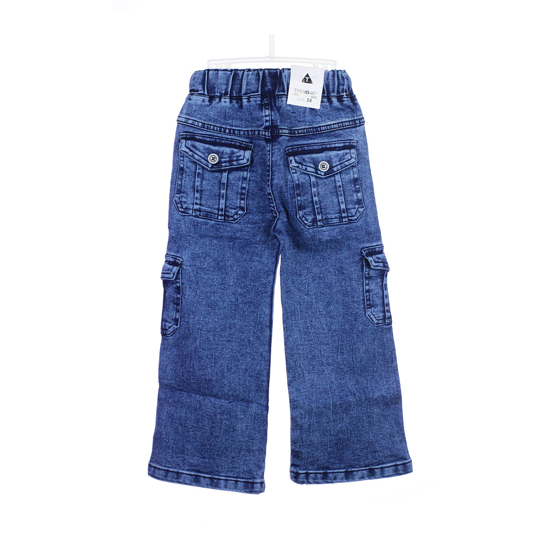 Girls' Wide-Leg Denim Cargo Trousers