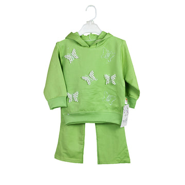 Baby Girls Green Hoodie & Trouser Set with Pearl Butterfly