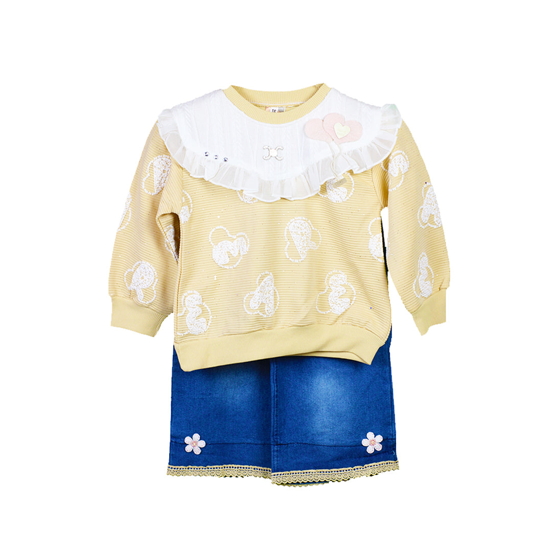 Baby Girl Print Top with Denim Baggy Pants