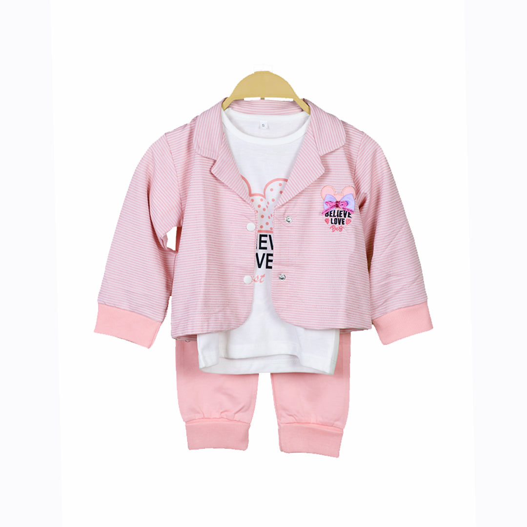 Baby girl 3 Piece Suit in Pink yellow – Stylish Shirt, Jacket & Trouser Set