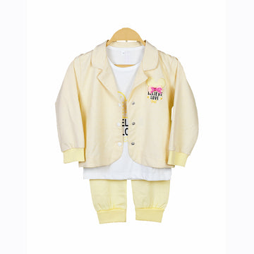 Baby girl 3 Piece Suit in Light yellow – Stylish Shirt, Jacket & Trouser Set