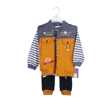 Boys 3-Piece Outfit – Jacket, Striped Shirt & Black Trouser