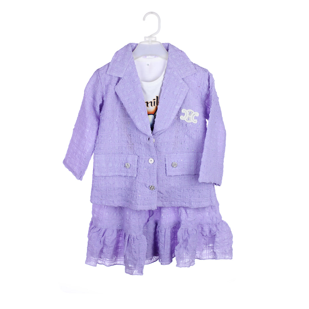 3-Piece Girls' Glitter Blazer, Top & Gharara Set