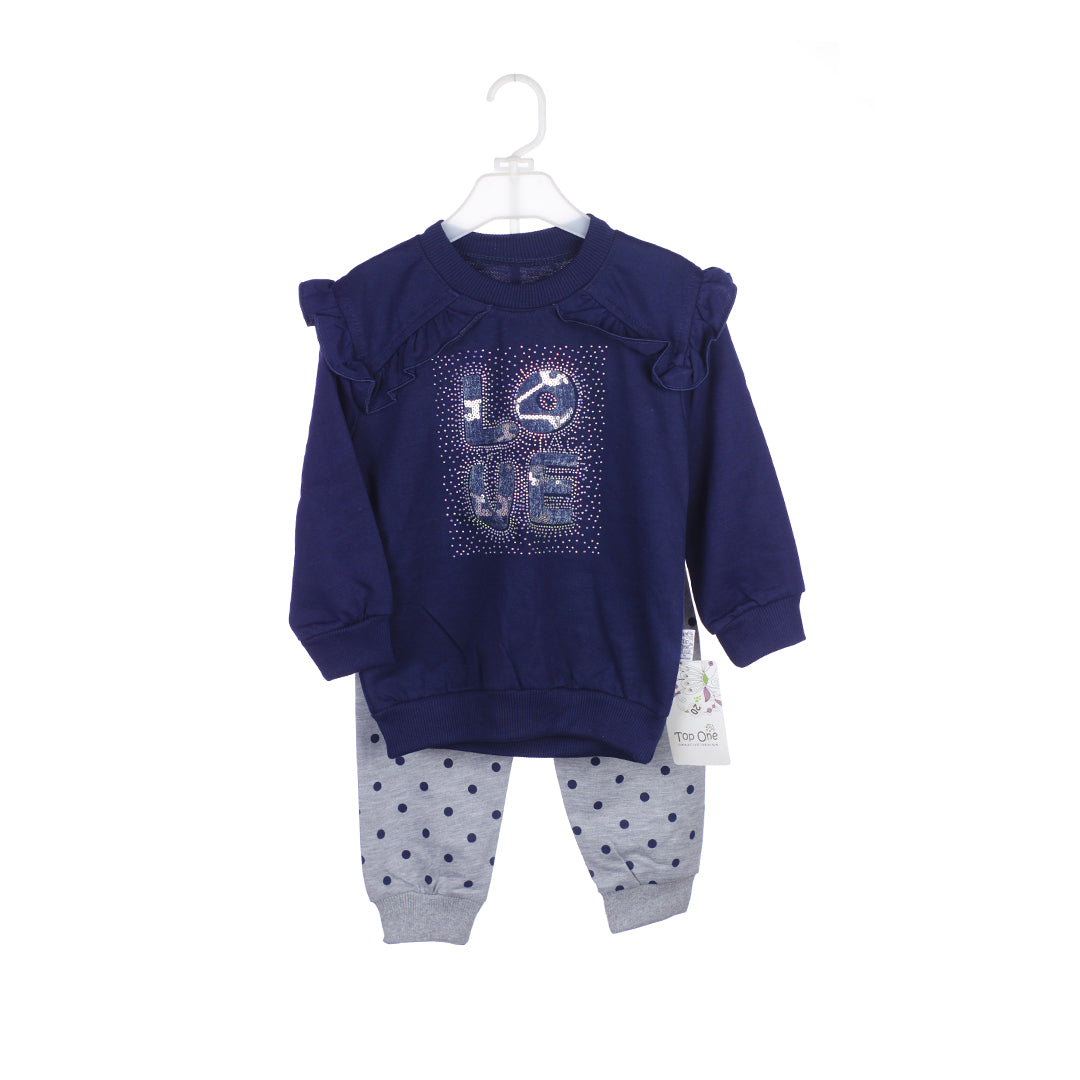 Baby Girl 2-Piece Outfit – Sweatshirt & Polka Dot Trouser