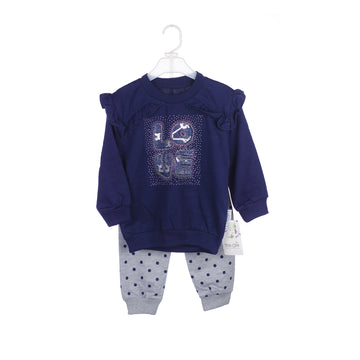 Baby Girl 2-Piece Outfit – Sweatshirt & Polka Dot Trouser