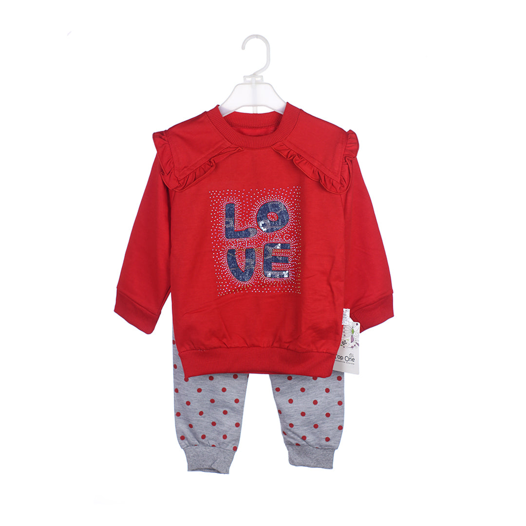 Baby Girl 2-Piece Outfit – Sweatshirt & Polka Dot Trouser